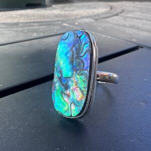 Abalone Shell Sterling Silver Plated Ring – Size 13 Statement Jewelry